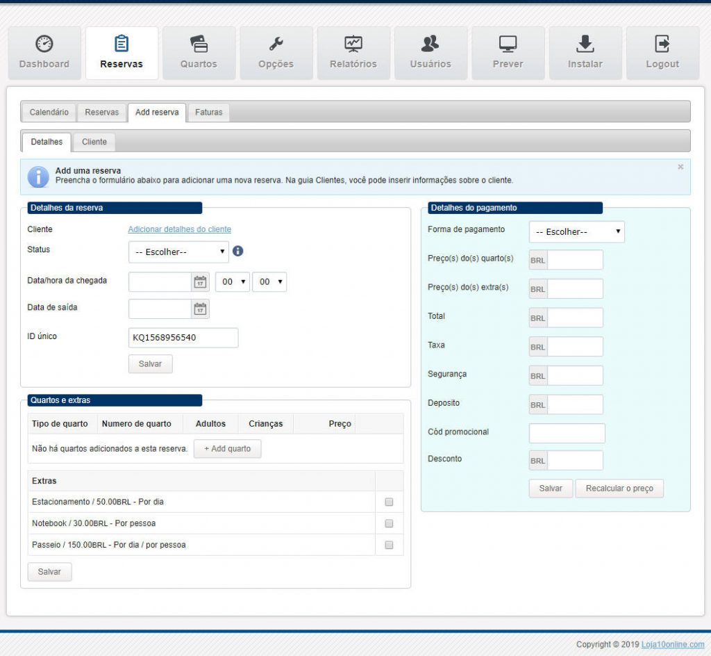 Script Motor De Reserva De Quartos Para Hotel
