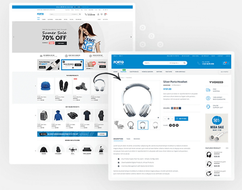 Tema WordPress Porto com 20 Layouts Site e Loja Virtual