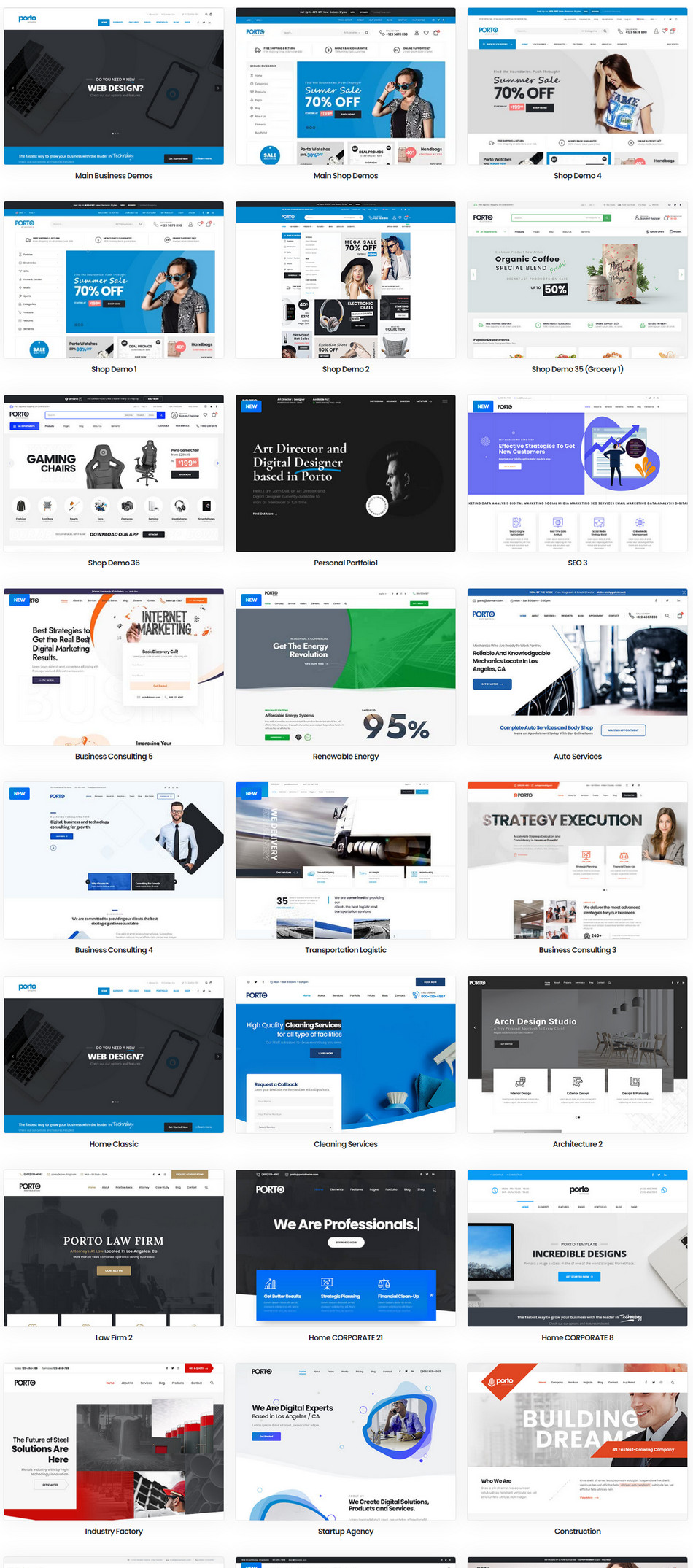 Tema WordPress Porto com 20 Layouts Site e Loja Virtual