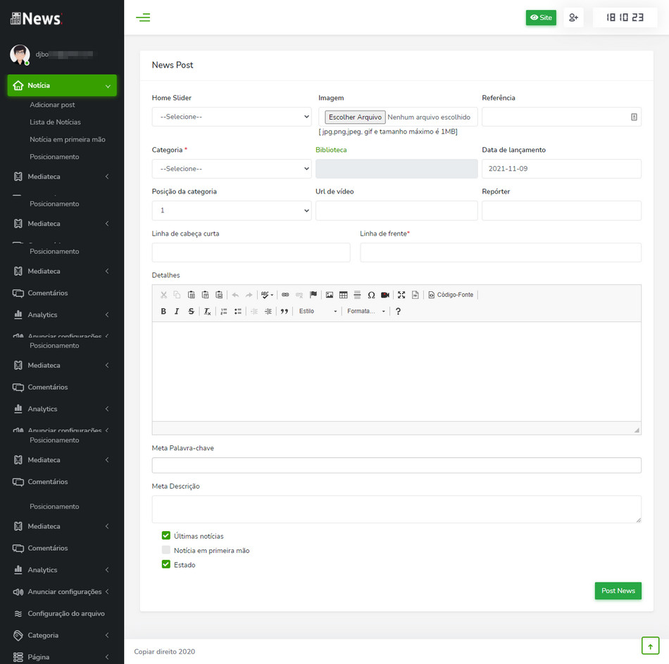 Script Portal De Notícias Php Responsivo com administração 2021