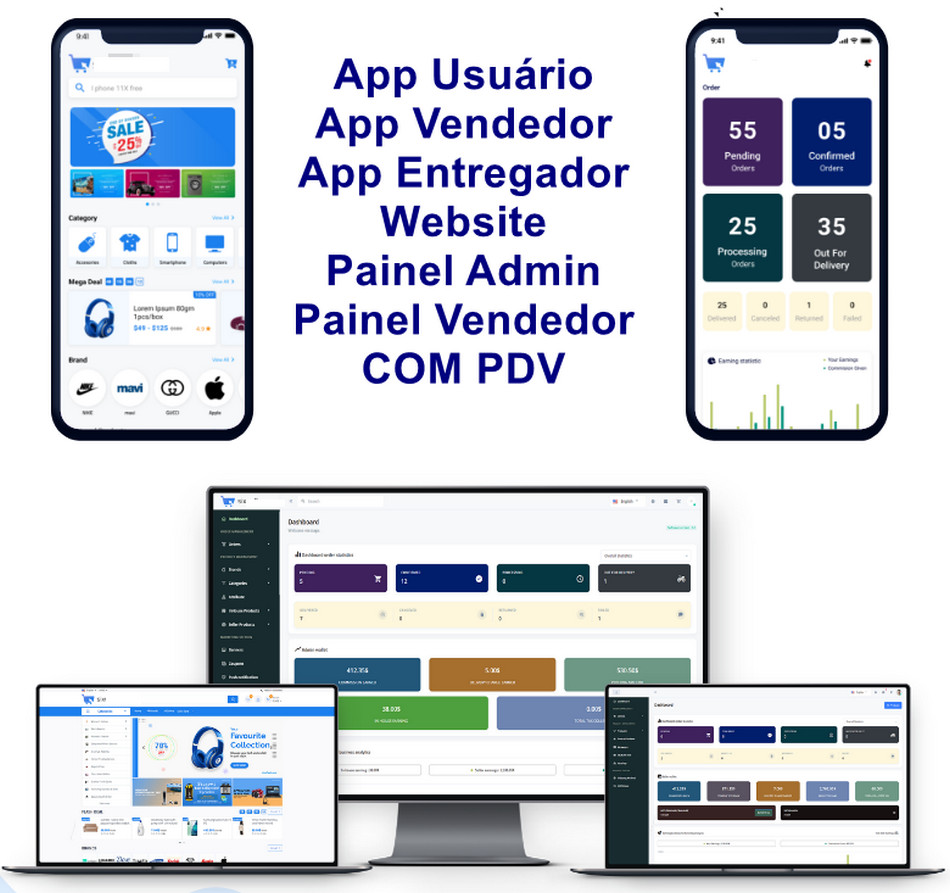 Aplicativo Delivery Ecommerce Marketplace Loja Virtual e PDV Android e IOS