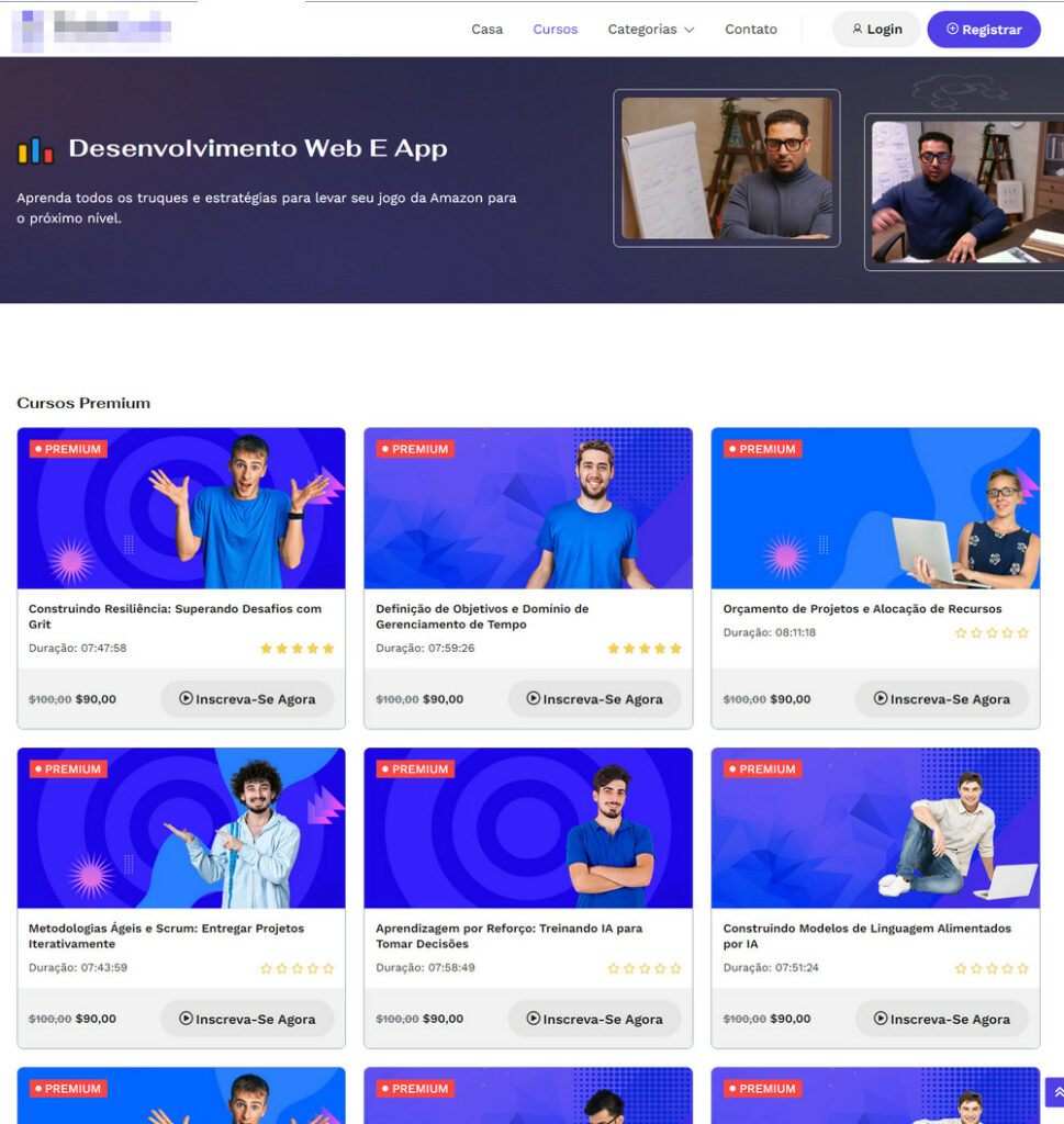 Plataforma Cursos online completo com Mercado Pago