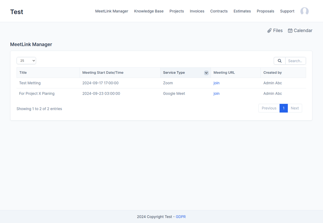 Módulo MeetLink Manager para Perfex CRM