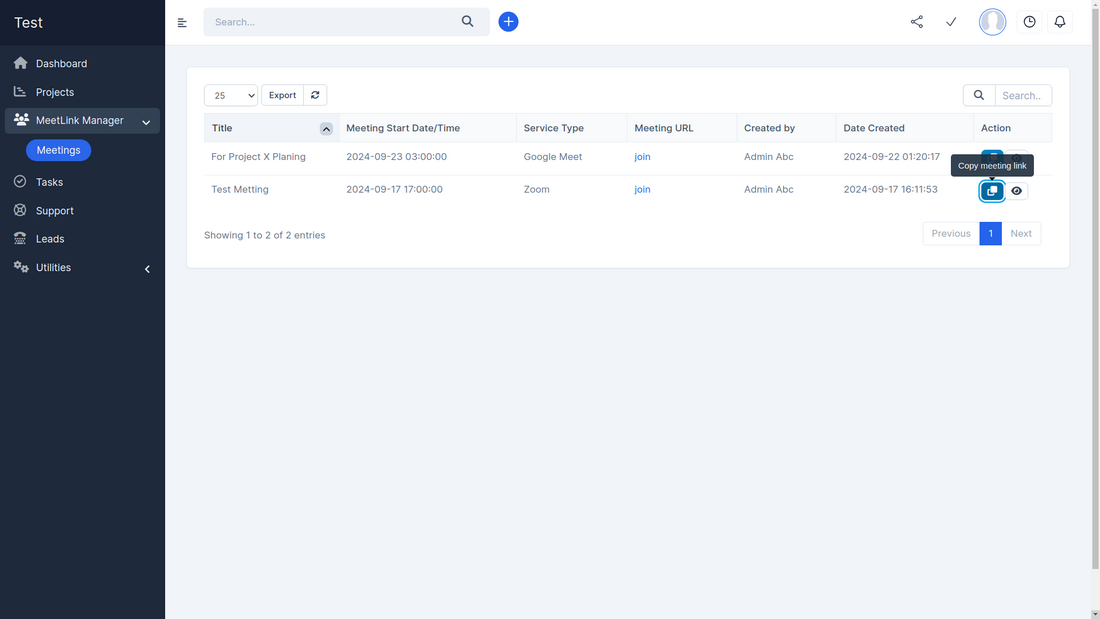 Módulo MeetLink Manager para Perfex CRM
