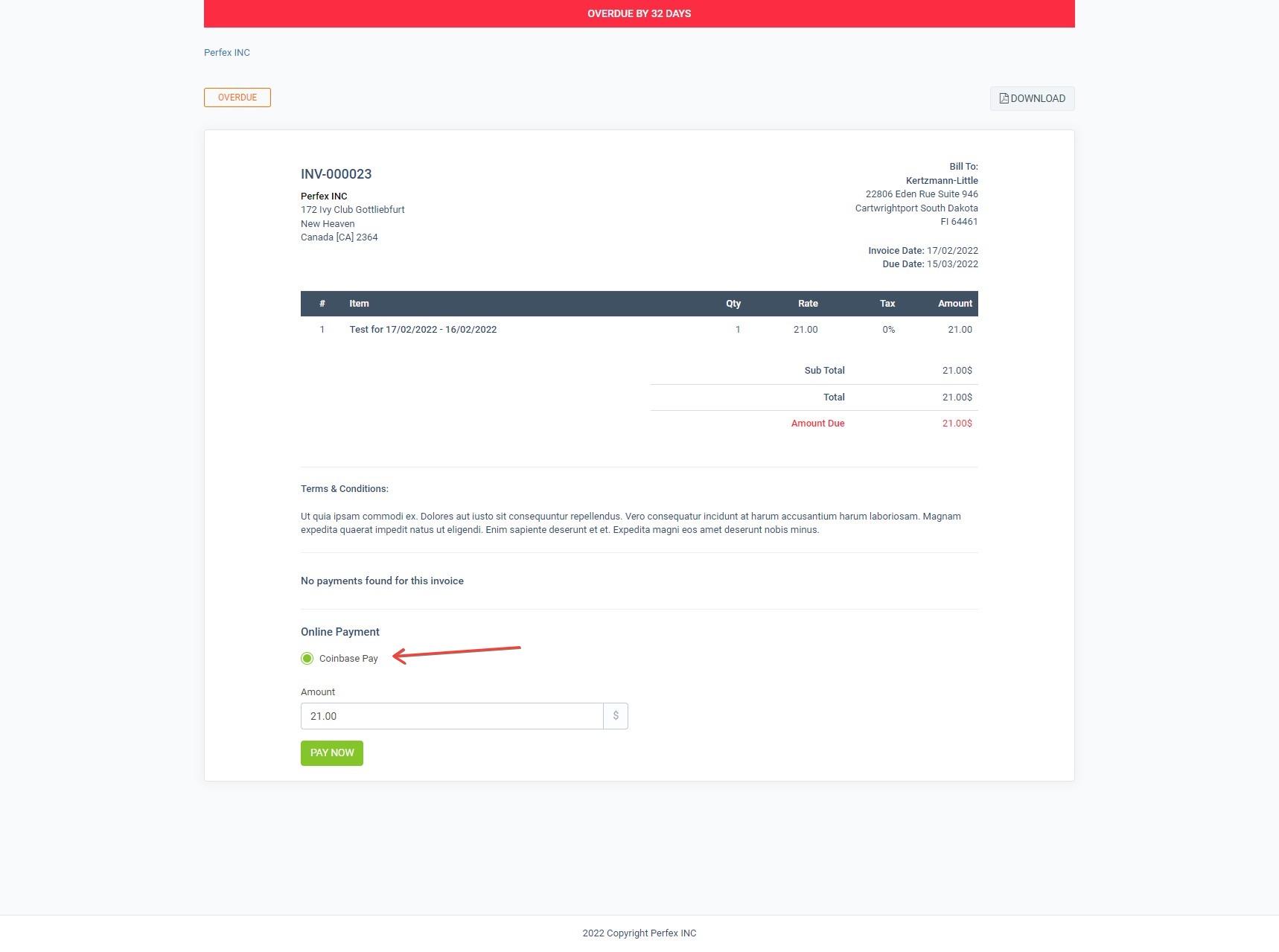 Coinbase Crypto Payment gateway for Perfex CRM