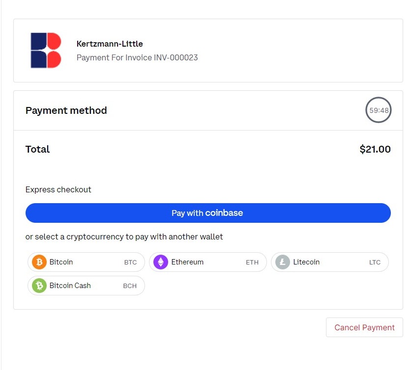 Coinbase Crypto Payment gateway for Perfex CRM