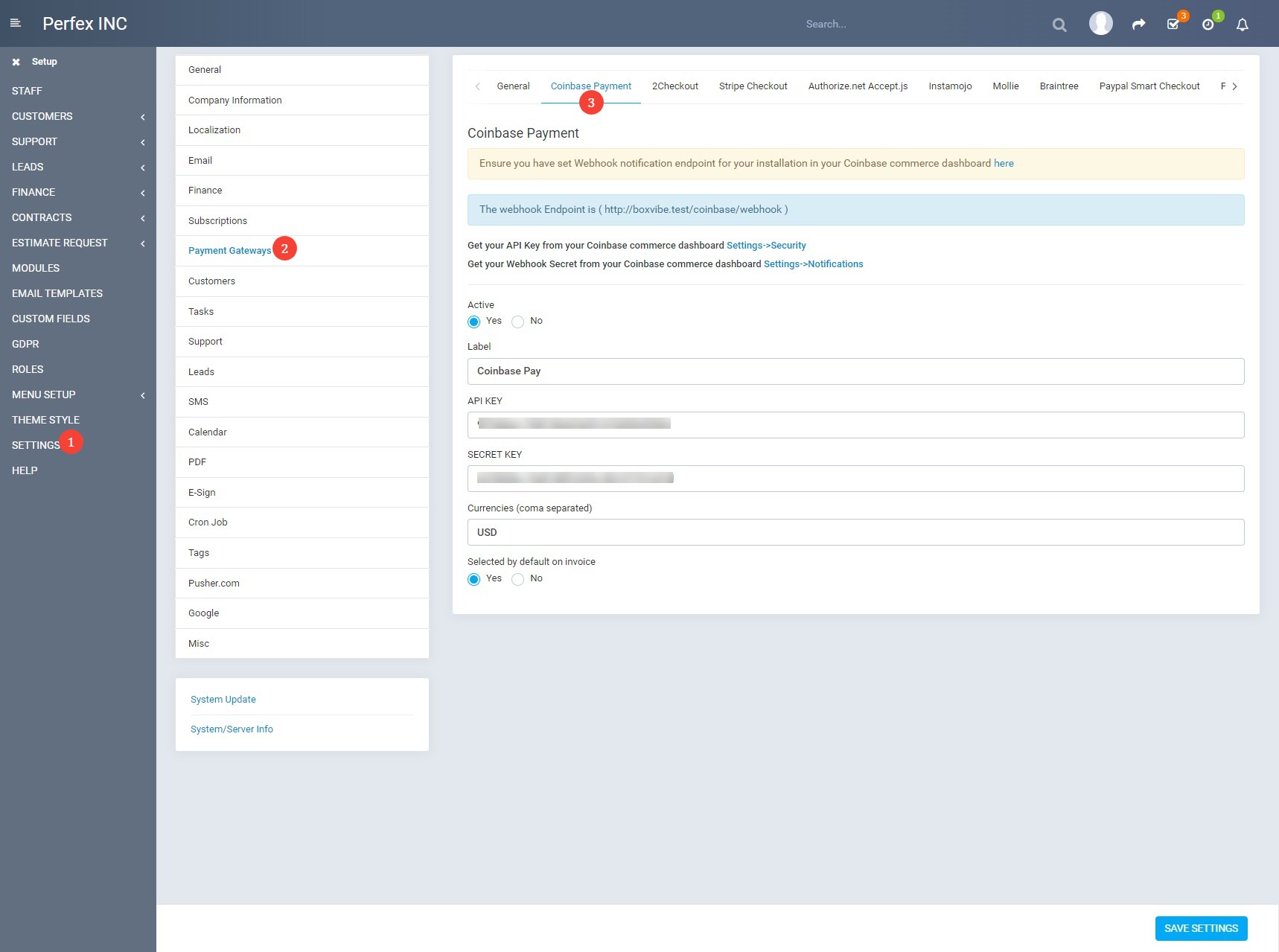 Coinbase Crypto Payment gateway for Perfex CRM