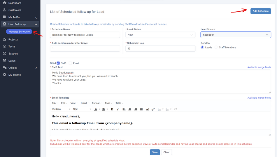 Lead Follow up Scheduler Module for Perfex CRM