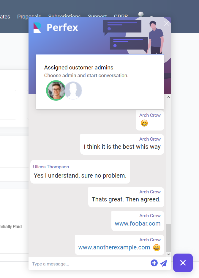 Módulo Perfex CRM Chat