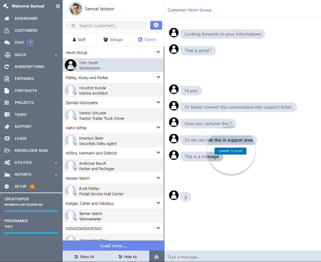 Módulo Perfex CRM Chat